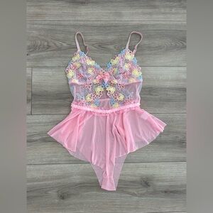 Floral Lace Sheer Pink Bodysuit
